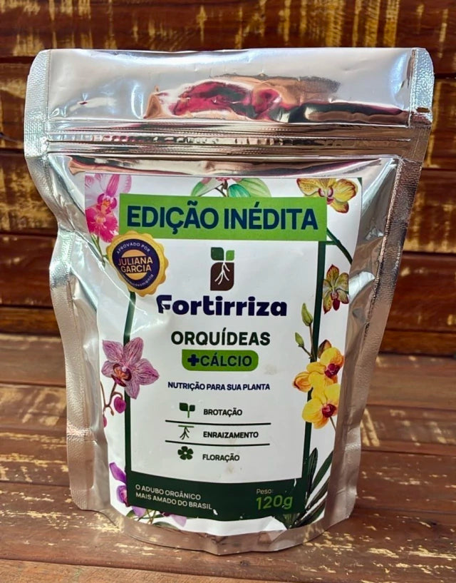 Adubo Orgânico Fortirriza + CÁLCIO 120 g – Raízes Fortes, Vegetal Saudável | Ideal para Orquídeas com Raízes Aéreas