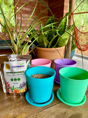 Adubo Orgânico Fortirriza 120g + Brinde Potinho Inteligente (Cores Variadas)